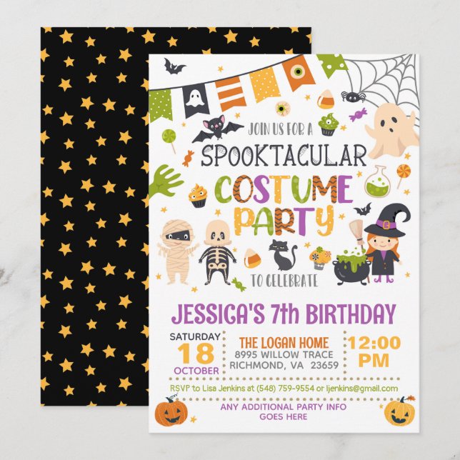 Spooktacular Costume Party Halloween Birthday - WH Invitation (Front/Back)