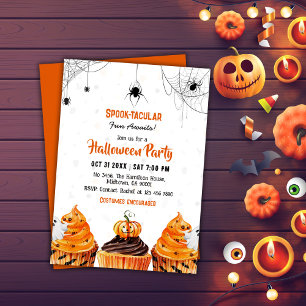 Spooktacular cute cupcakes pumpkin Halloween party Invitation