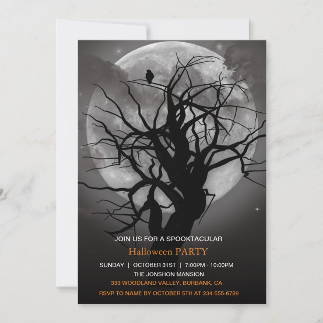 Spooktacular Dark Haunted Forest Halloween Party  Invitation (Front)