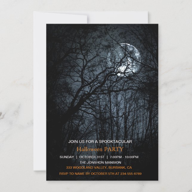 Spooktacular Dark Haunted Forest Halloween Party  Invitation (Front)