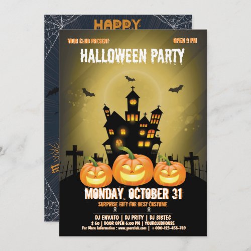 Spooktacular Dark Haunted House Halloween Invitation