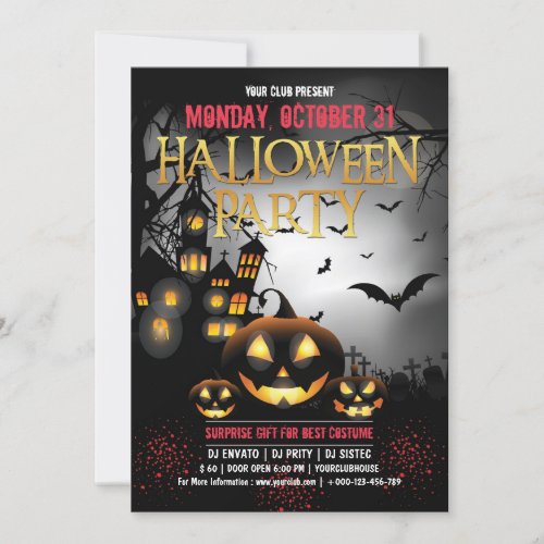 Spooktacular Dark Haunted House Halloween Invitation
