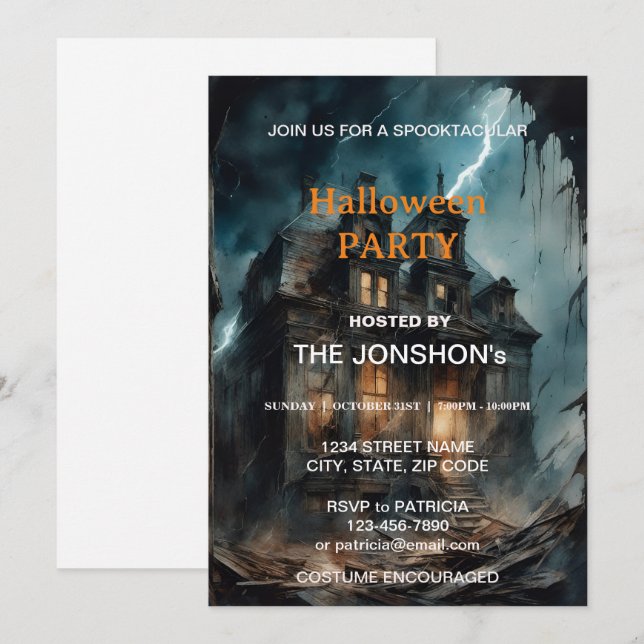 Spooktacular Dark Haunted House Halloween Party  I Invitation (Front/Back)