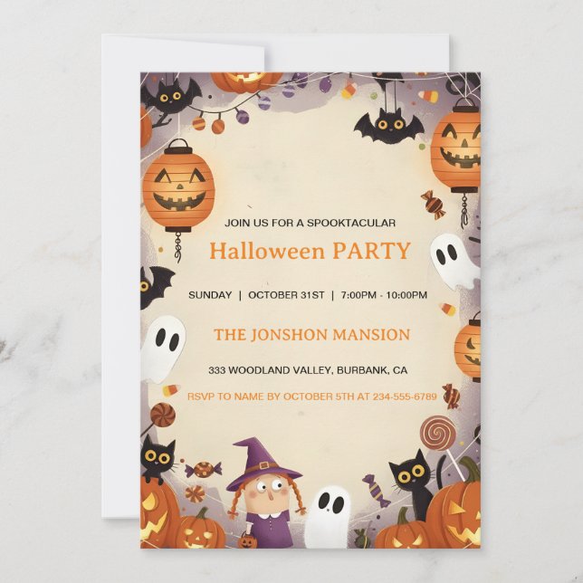 Spooktacular Dark Haunted House Halloween Party  I Invitation (Front)