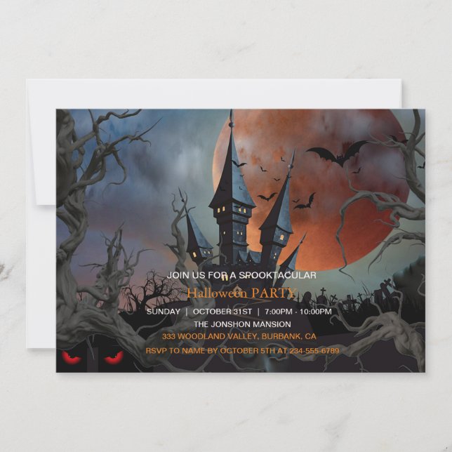Spooktacular Dark Haunted House Halloween Party  I Invitation (Front)