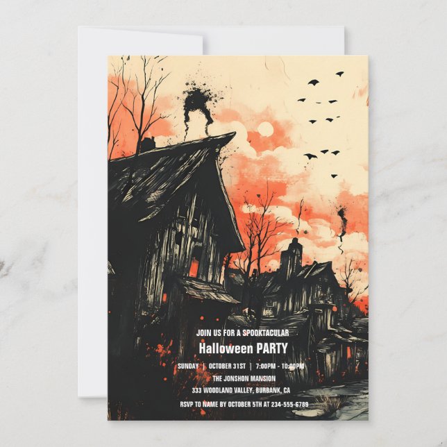 Spooktacular Dark Haunted House Halloween Party  I Invitation (Front)