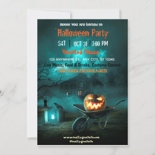 Spooktacular Dark Haunted House Halloween Party In Invitation