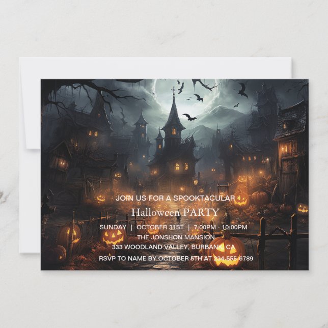 Spooktacular Dark Haunted House Halloween Party Invitation (Front)