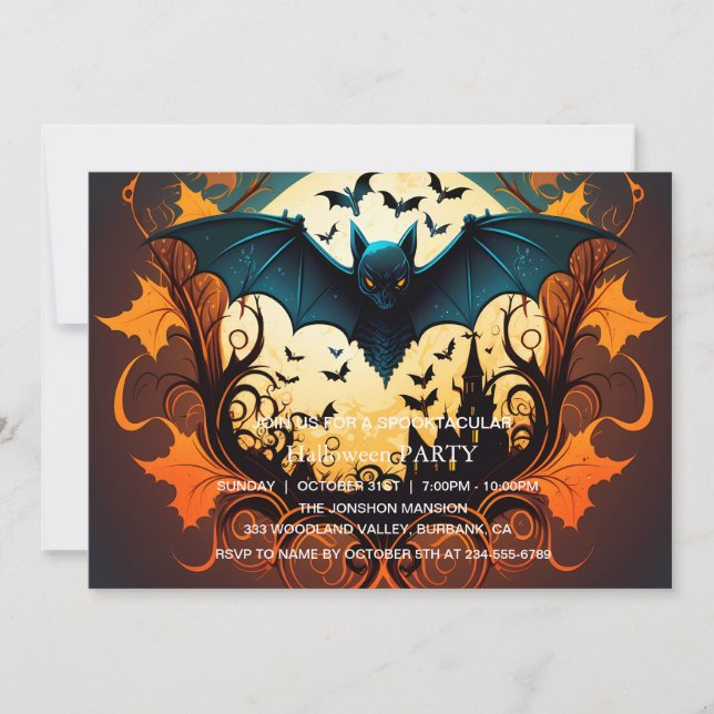 Spooktacular Dark Haunted House Halloween Party Invitation (Front)
