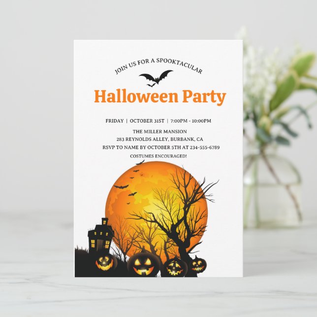 Spooktacular Dark Haunted House Halloween Party  Invitation (Standing Front)