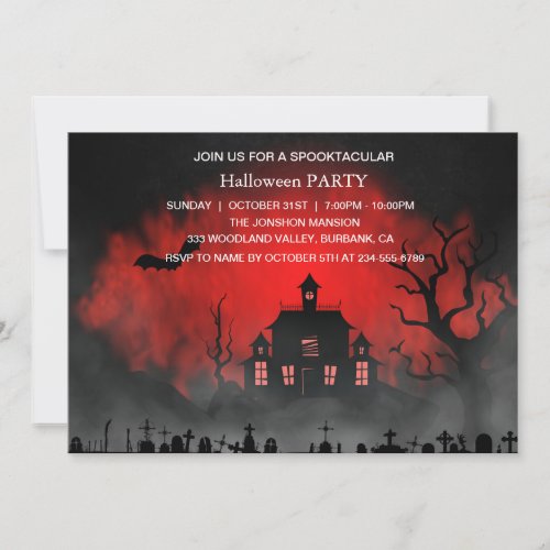 Spooktacular Dark Haunted House Halloween Party Invitation