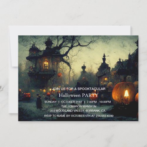 Spooktacular Dark Haunted House Halloween Party Invitation