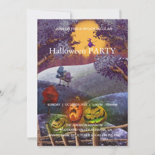 Spooktacular Dark Haunted House Halloween Party Invitation