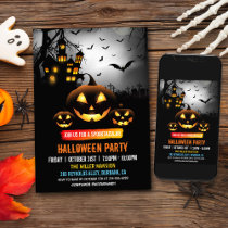 Spooktacular Dark Haunted House Halloween Party Invitation