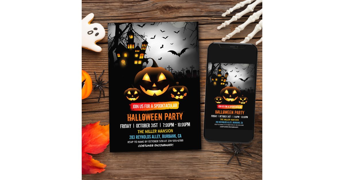 Spooktacular Dark Haunted House Halloween Party Invitation | Zazzle