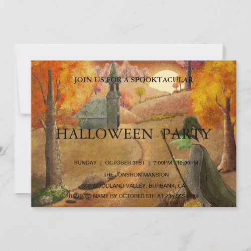 Spooktacular Dark Haunted House Halloween Party Invitation