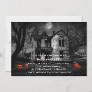 Spooktacular Dark Haunted House Halloween Party Invitation