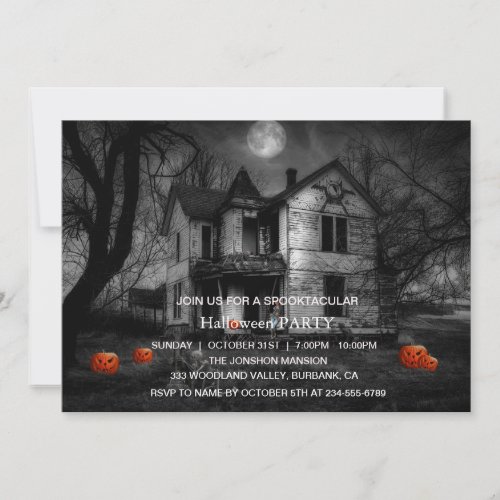 Spooktacular Dark Haunted House Halloween Party Invitation