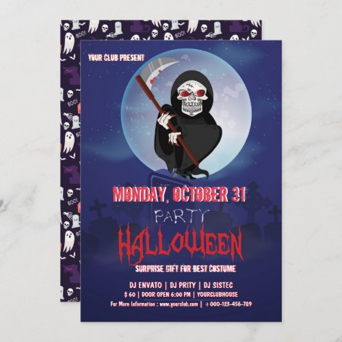 Spooktacular Dark Haunted Skeletons Halloween Invitation