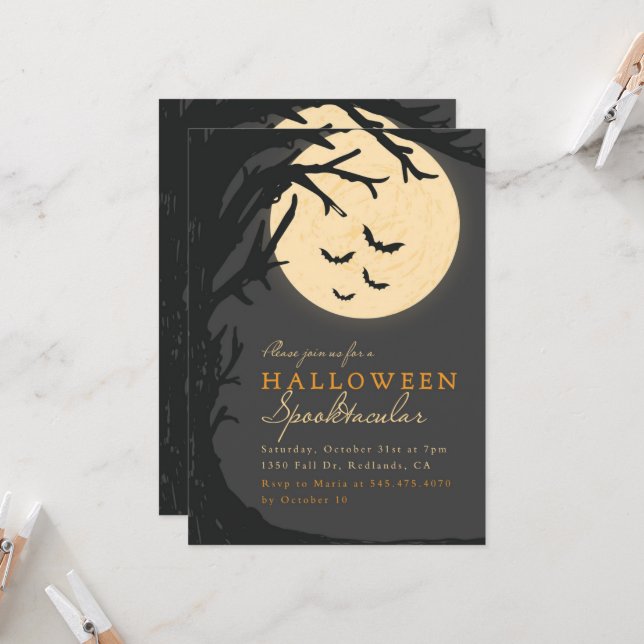 Spooktacular Dark  House Halloween Party Invitation (Front/Back In Situ)