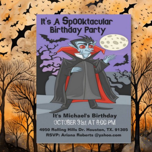 Spooktacular Dracula Birthday Halloween Party Invi Invitation
