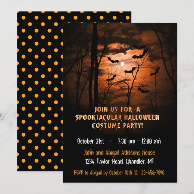 Spooktacular Full Moon Halloween Costume Party Invitation (Front/Back)
