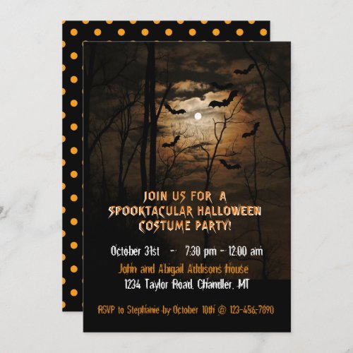 Spooktacular Full Moon  Halloween Costume Party Invitation