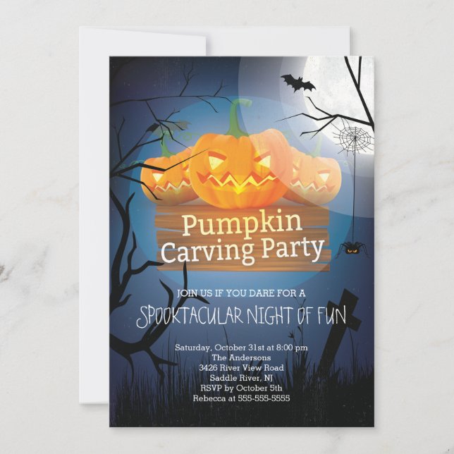 Spooktacular Fun Pumpkin Carving Party Halloween Invitation (Front)