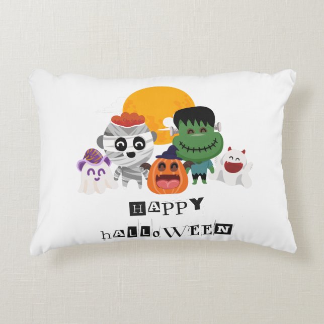 Spooktacular Fun with 'Happy Halloween' Kids Throw Accent Pillow (Front)