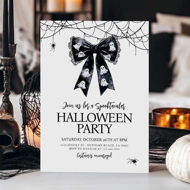 Spooktacular Ghost Bow Coquette Halloween Party Invitation (Creator Uploaded)