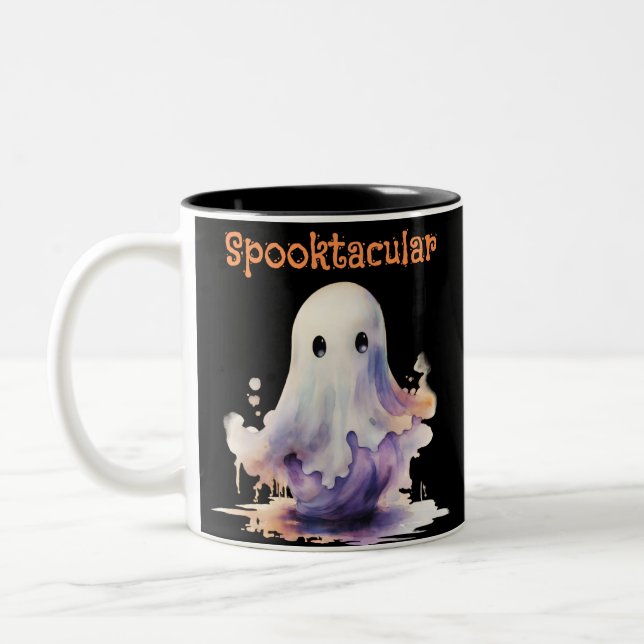 Spooktacular Ghost Creepy Spooky Fun Halloween Two-Tone Coffee Mug (Left)
