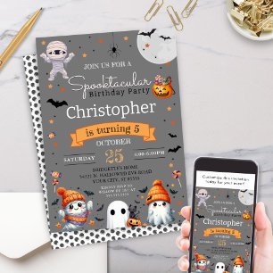 Spooktacular Ghost Orange Halloween Birthday Party Invitation