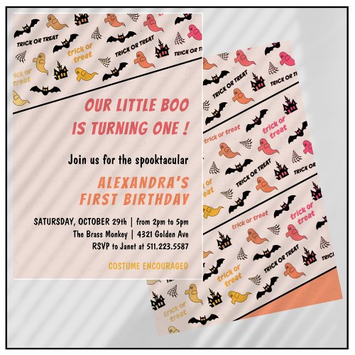 Spooktacular Ghost Pink Halloween 1st birthday Invitation