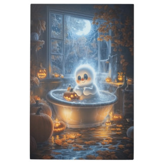 Spooktacular Ghostly Bath Scene - Metal Wall Art