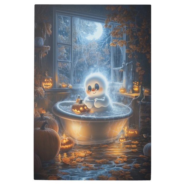 Spooktacular Ghostly Bath Scene - Metal Wall Art (Front)