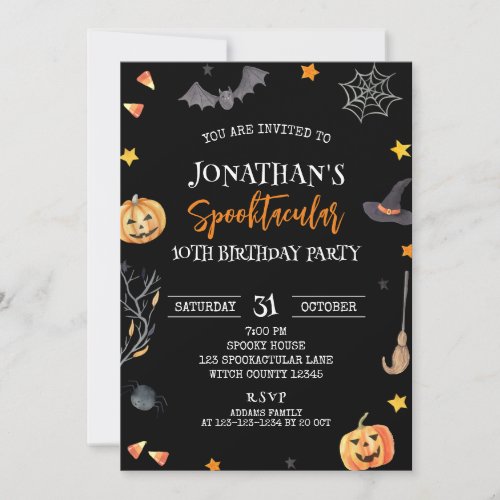 Spooktacular Halloween 10th Birthday Kid Birthday Invitation