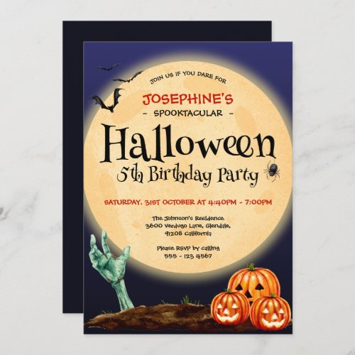 Spooktacular Halloween 5th Birthday Party Invitation