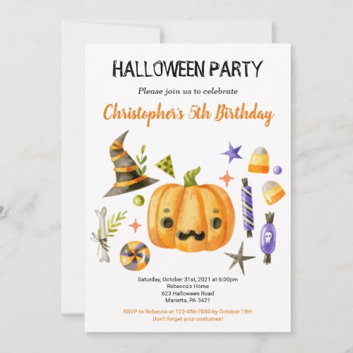 Spooktacular Halloween Bash Kids Birthday Party Invitation