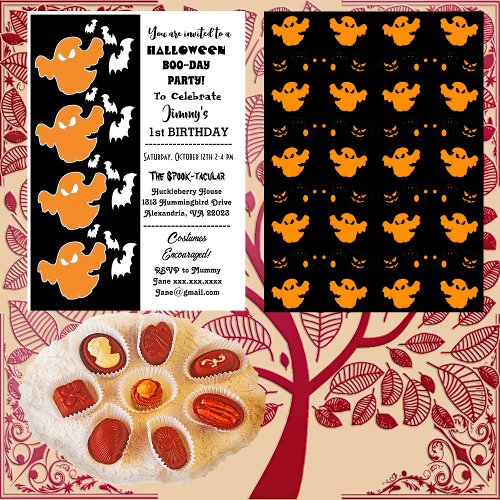 Spooktacular Halloween Bat Ghouls Boo 1st Birthday Invitation