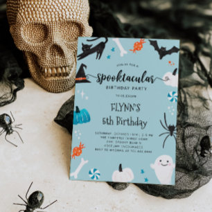 Spooktacular Halloween Birthday Blue Invitation