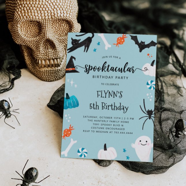 Spooktacular Halloween Birthday Blue Invitation (Creator Uploaded)