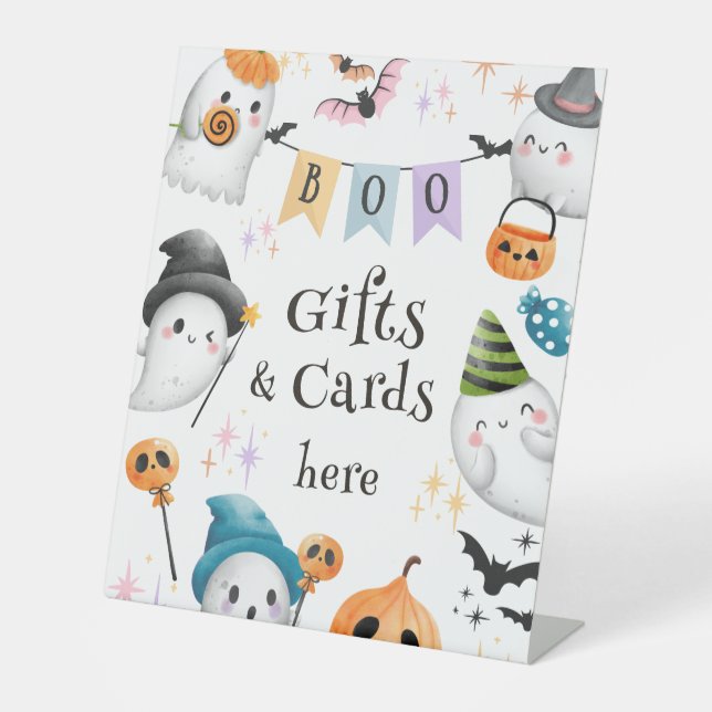 Spooktacular Halloween Birthday Cute Ghost Boy Pedestal Sign (Front)