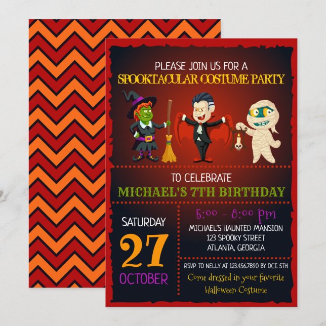 Spooktacular Halloween Birthday Invitation (Front/Back)