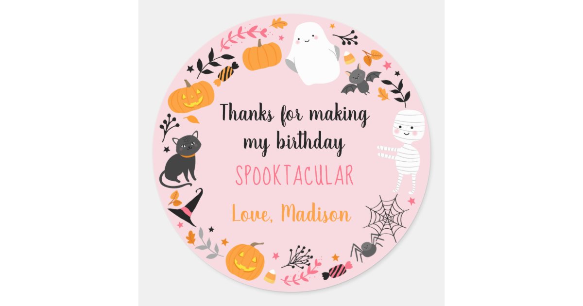 Spooktacular Halloween Birthday Thank You Classic Round Sticker | Zazzle