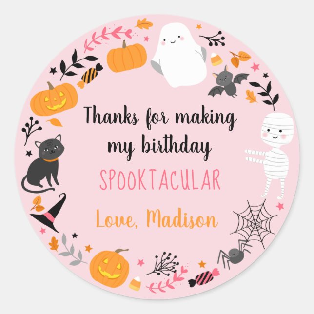 Spooktacular Halloween Birthday Thank You Classic Round Sticker (Front)