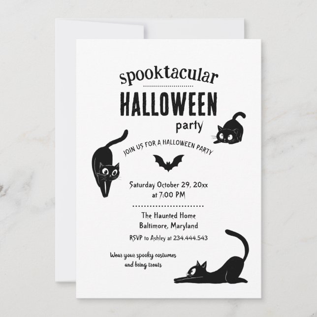 Spooktacular Halloween Black Cats Party Invitation (Front)