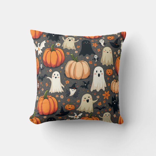"Spooktacular Halloween Cushion" Throw Pillow (Front)