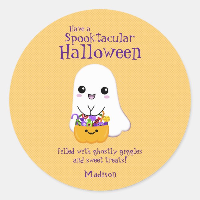 Spooktacular Halloween Cute Ghost Classic Round Sticker (Front)