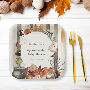 Spooktacular Halloween Ghost Pumpkin Baby Shower Paper Plates