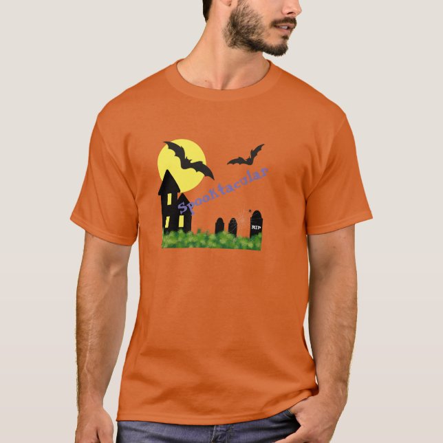 Spooktacular Halloween House with Bats T-Shirt (Front)
